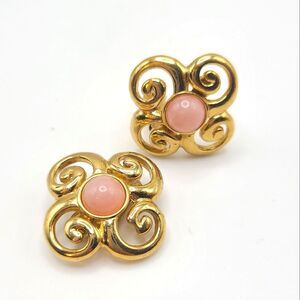 Elegant Gold and Pink Swirl Earrings, Clip On